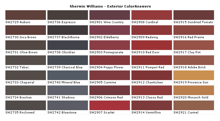Sherwin Williams Paint Colors Chart Exterior